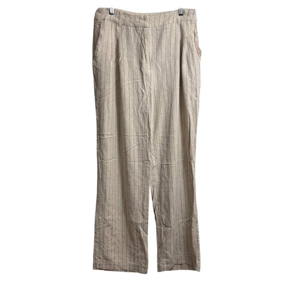 7 For All Mankind Womens Pinstripe Linen Blend Wide Leg Trousers Beige Size 8